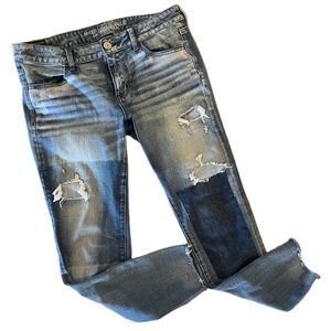 AEO Patched Denim Jeggings Jeans Raw Hem